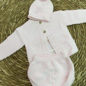 Conjunto de lana 'zip' rosa bebé